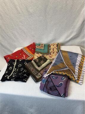 VTG Scarves Lot Of 6, Silk, 1 Twilly, 1 Oblong, 4 Square 1 Kenzo, 1 Elorian Orig